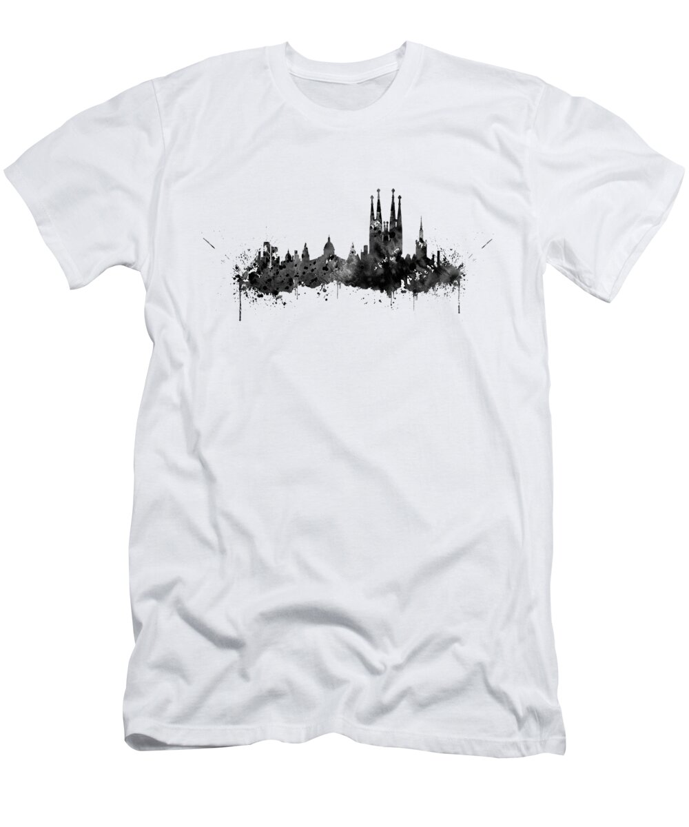 Barcelona Skyline T-Shirt featuring the digital art Barcelona  #3 by Erzebet S