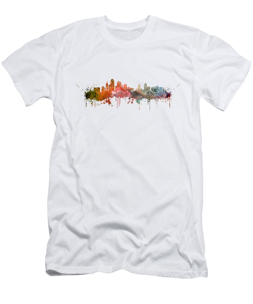 Kansas City Skyline T-Shirt featuring the digital art Kansas City #3 by Erzebet S