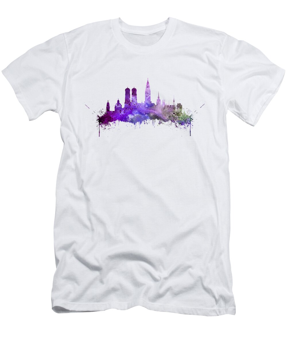 Munich Skyline T-Shirt featuring the digital art Munich #4 by Erzebet S