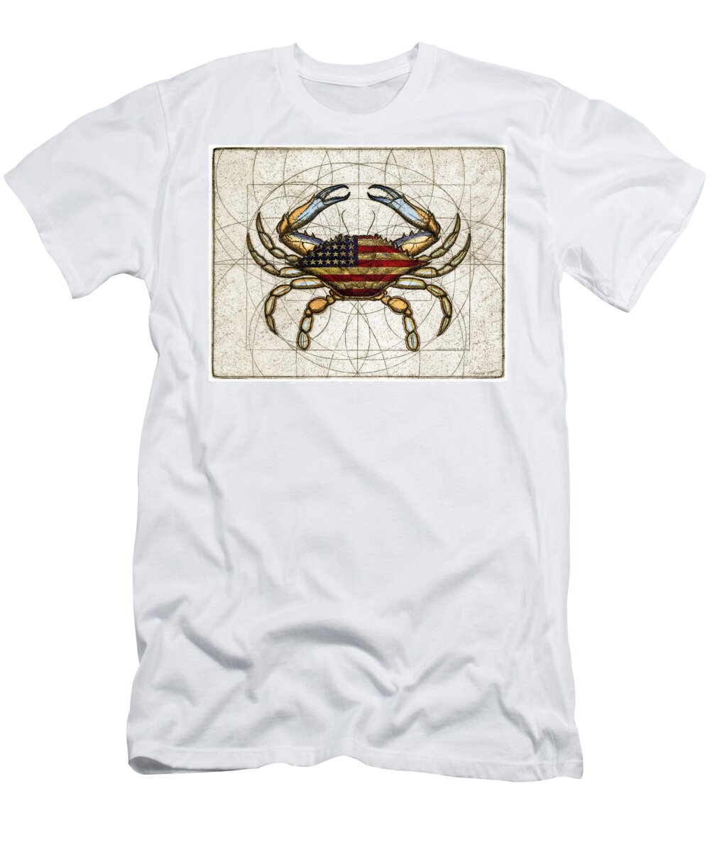 Charles Harden T-Shirt featuring the mixed media 4th of July Crab by Charles Harden