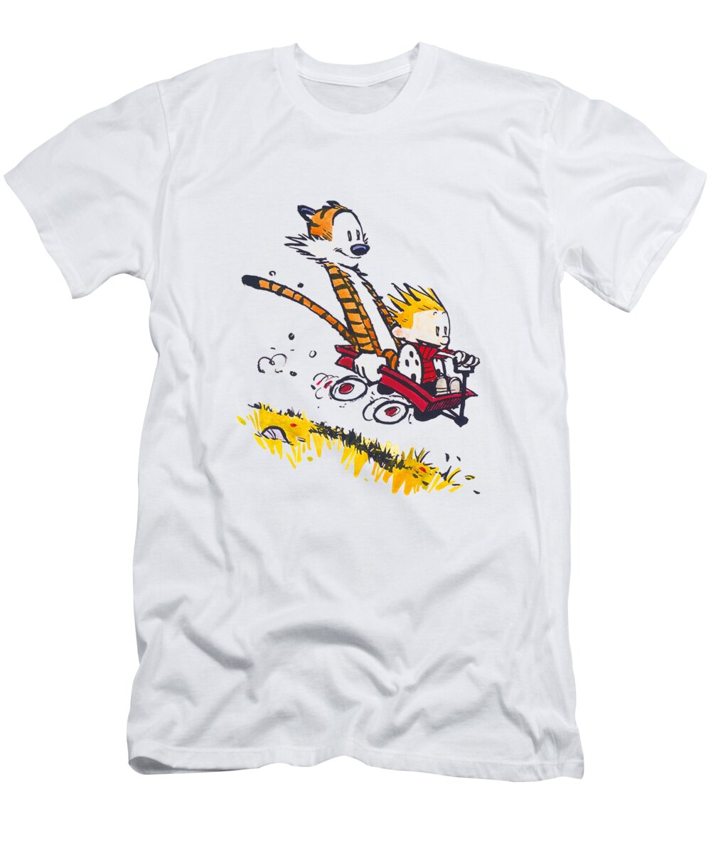 Calvin T-Shirt featuring the digital art Calvin and Hobbes by Suburban Treor
