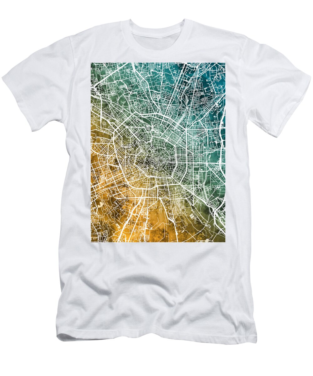 Milan T-Shirt featuring the digital art Milan Italy City Map #5 by Michael Tompsett