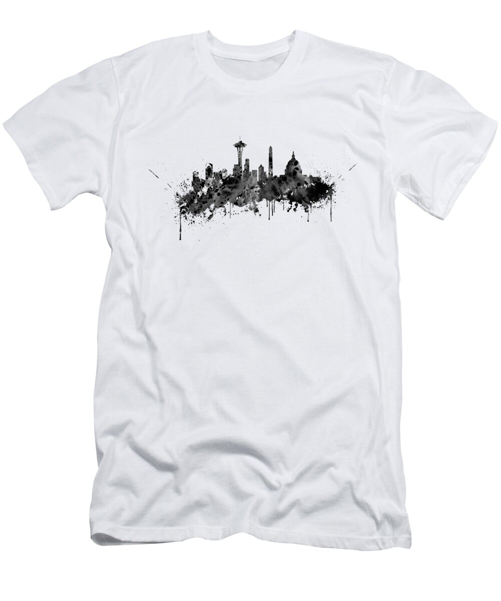 Seattle Skyline T-Shirt featuring the digital art Seattle #5 by Erzebet S