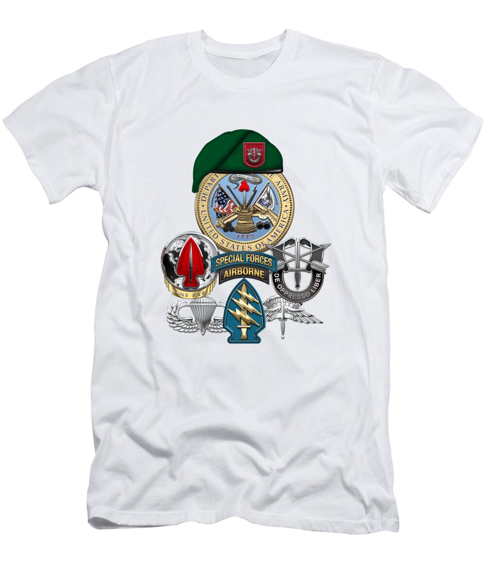 U.s. Army Special Forces Collection By Serge Averbukh T-Shirt featuring the digital art 7th Special Forces Group - Green Berets Special Edition by Serge Averbukh