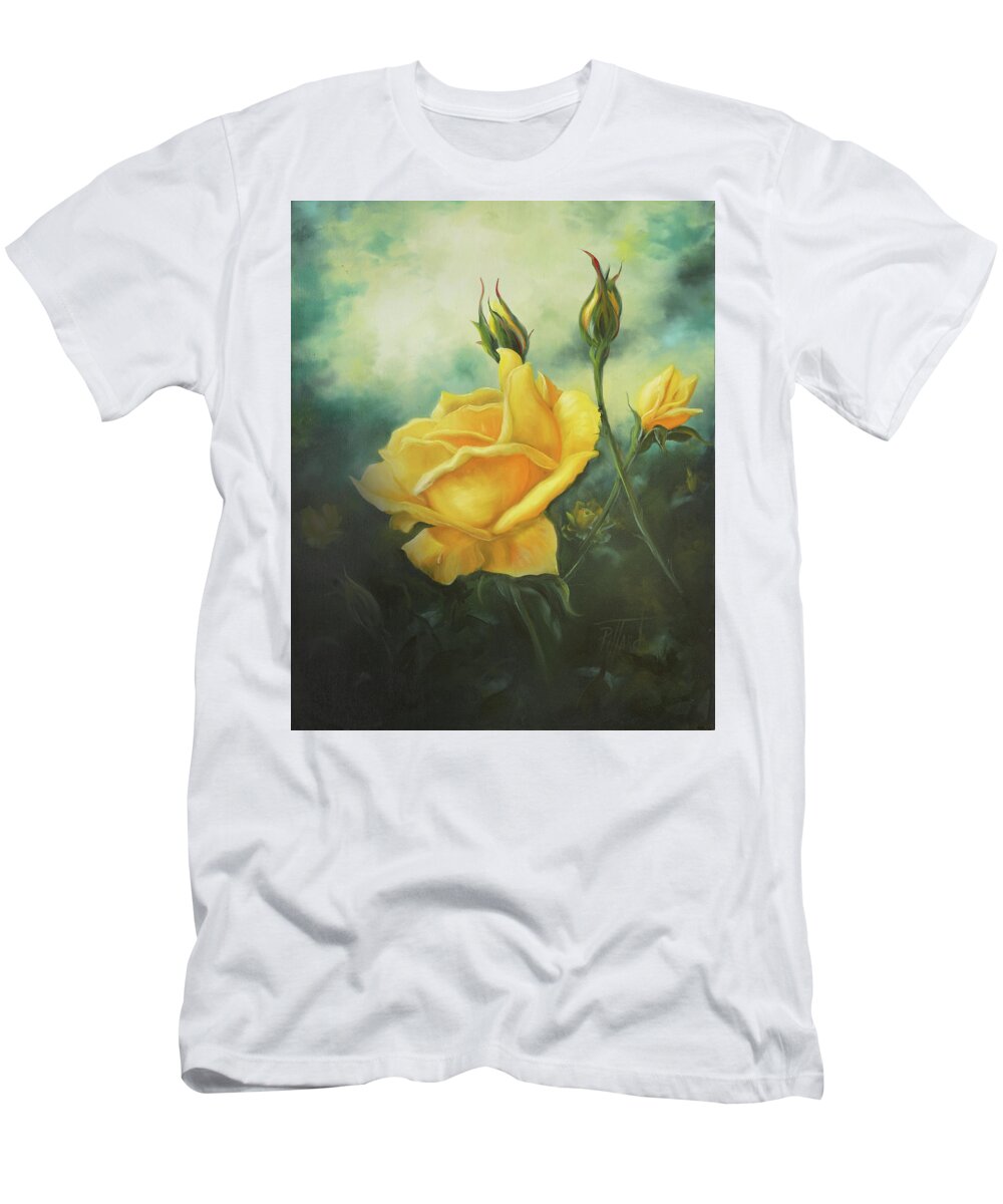 Rose T-Shirt featuring the painting Yellow Friendship Rose by Lynne Pittard