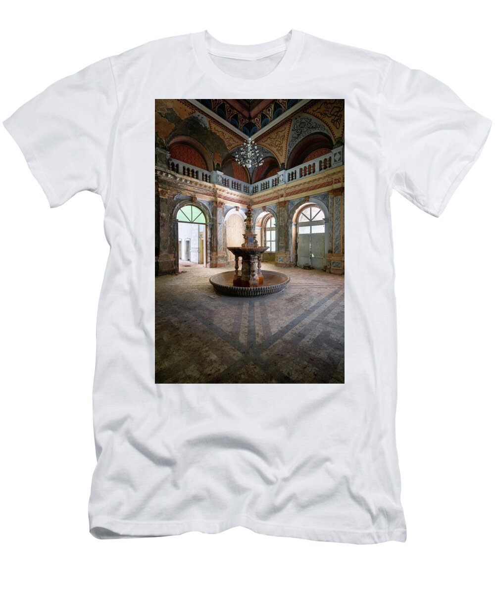 Urban T-Shirt featuring the photograph Abandoned Fountain in Hall by Roman Robroek