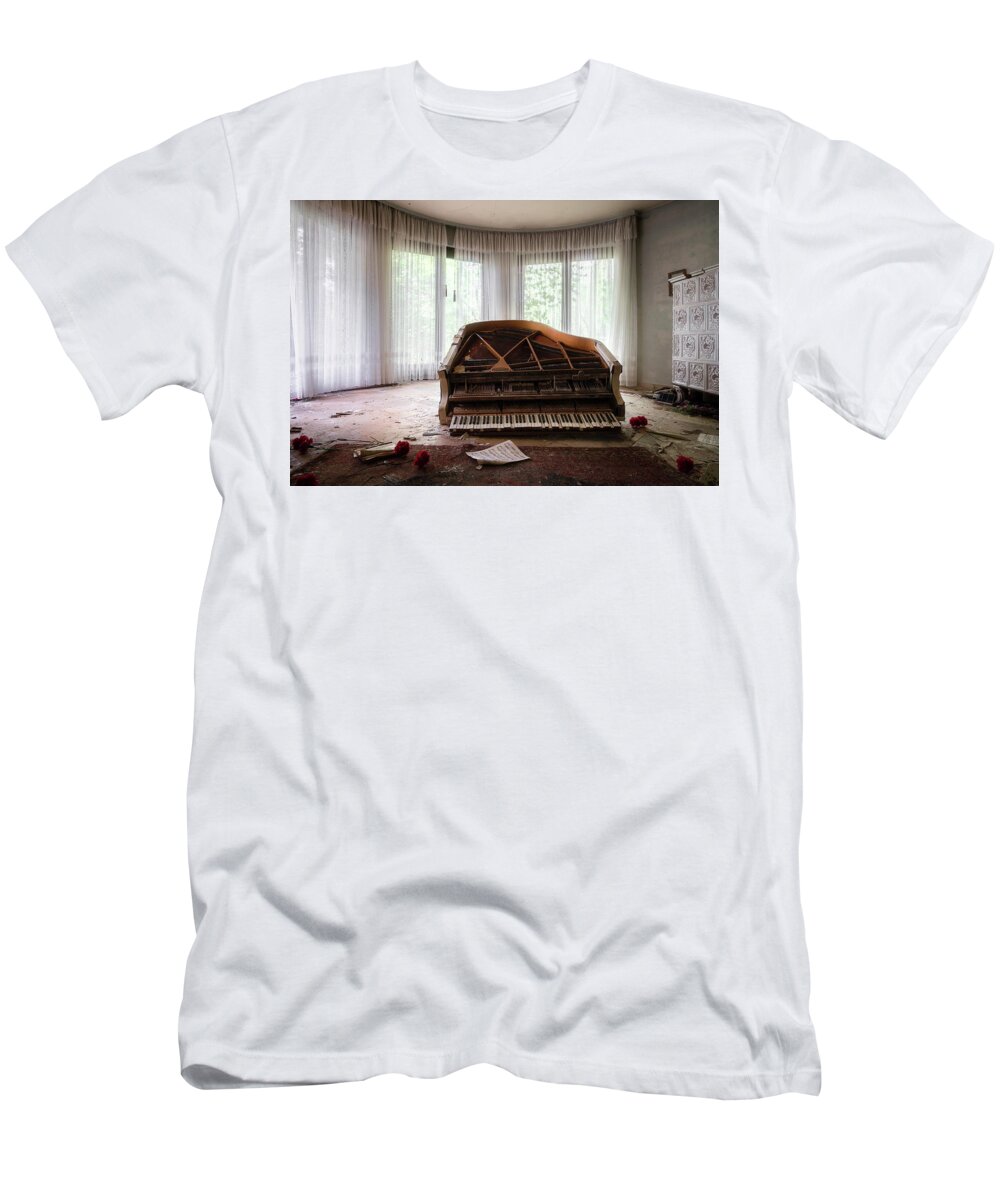 Urban T-Shirt featuring the photograph Abandoned Piano with Flowers by Roman Robroek