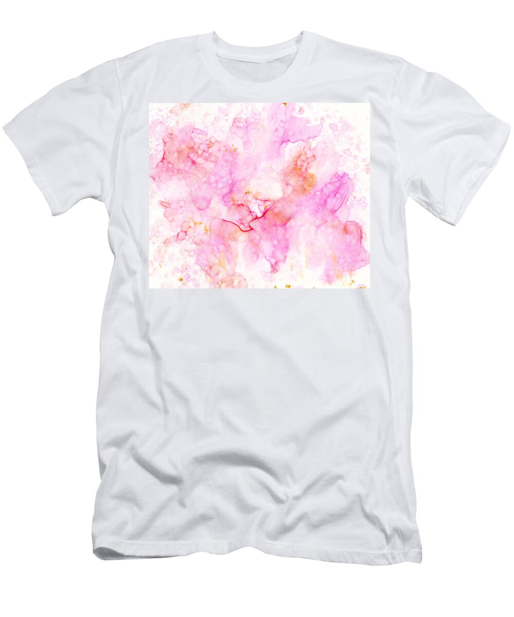 Pink T-Shirt featuring the painting Abstract 36 by Lucie Dumas