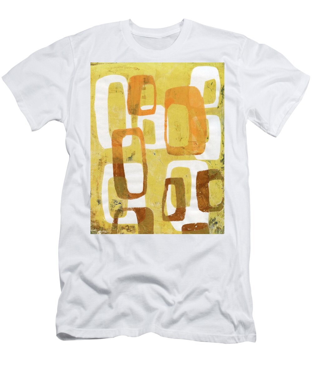 Mod T-Shirt featuring the painting Abstract Mod Orange Brown Yellow Gelli by Jane Linders