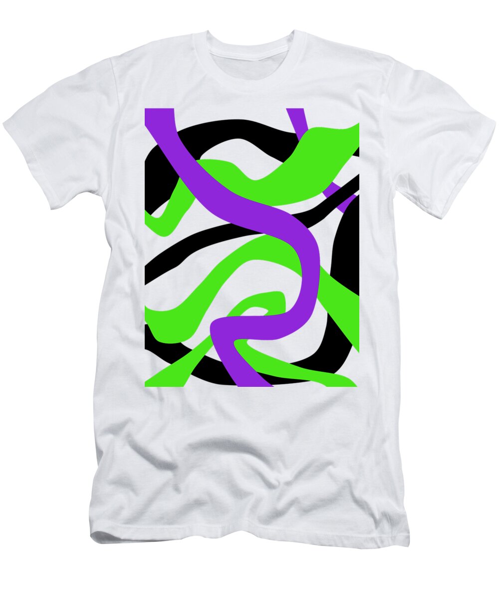 Black T-Shirt featuring the drawing Abstract Purpur Green and Black by Patricia Piotrak