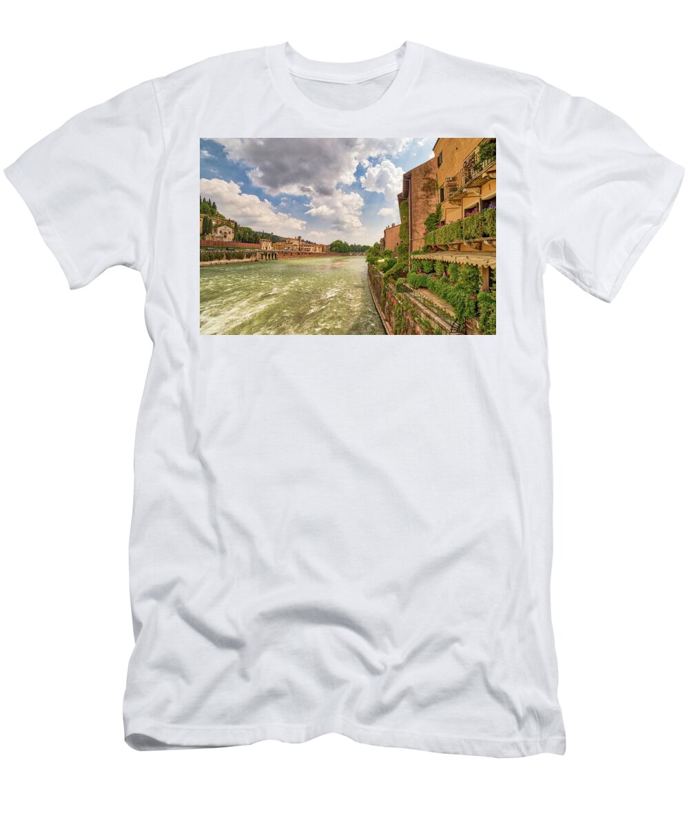 Adige T-Shirt featuring the photograph Adige river in Verona by Vivida Photo PC
