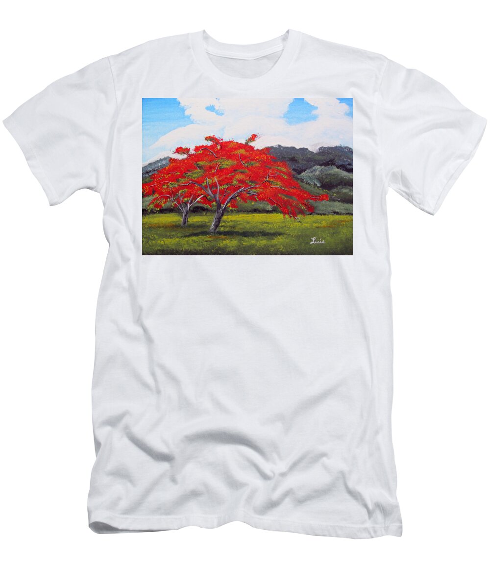 Flamboyan T-Shirt featuring the painting Adorning Nature by Luis F Rodriguez