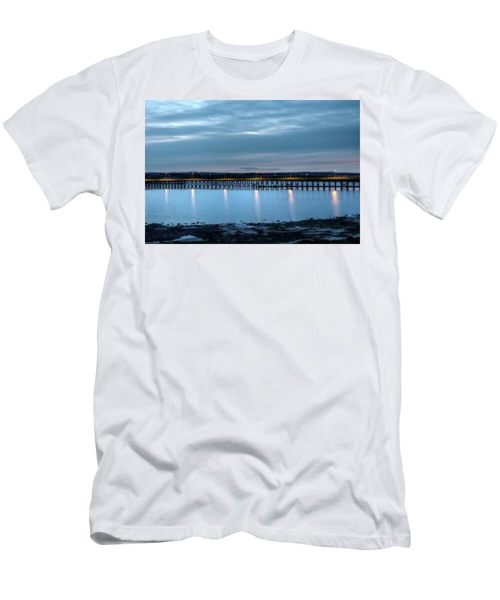 Pier T-Shirt featuring the photograph Amble Pier At Night by Jeff Townsend