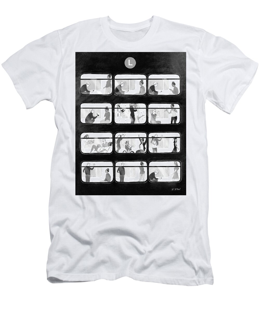 Train T-Shirt featuring the drawing An L Train Love Story by Will McPhail