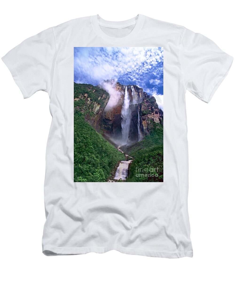 Dave Welling T-Shirt featuring the photograph Angel Falls And Ayuan Tepui Canaima National Park Venezuela by Dave Welling
