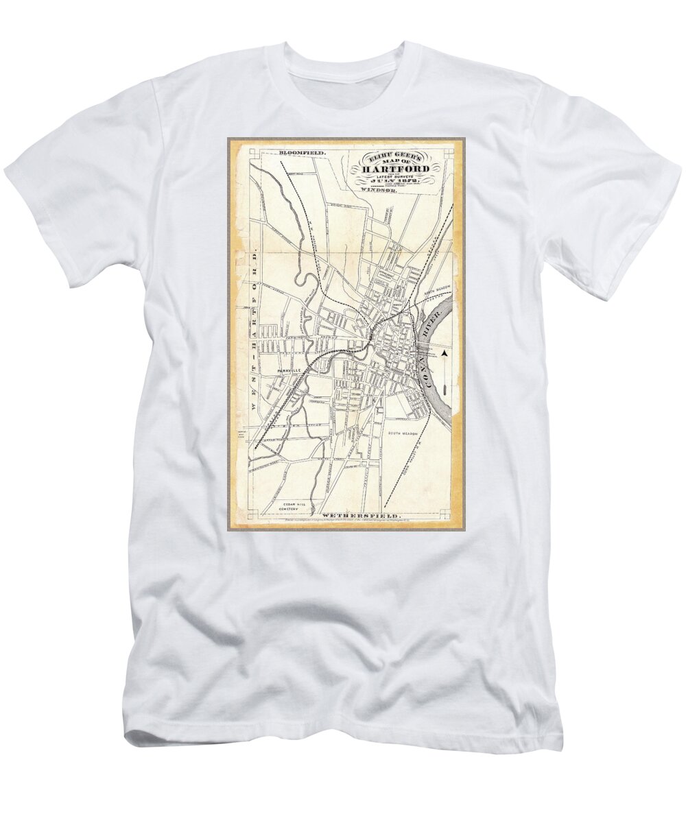 Antique Map T-Shirt featuring the photograph Antique Map of Hartford 1872 by Phil Cardamone