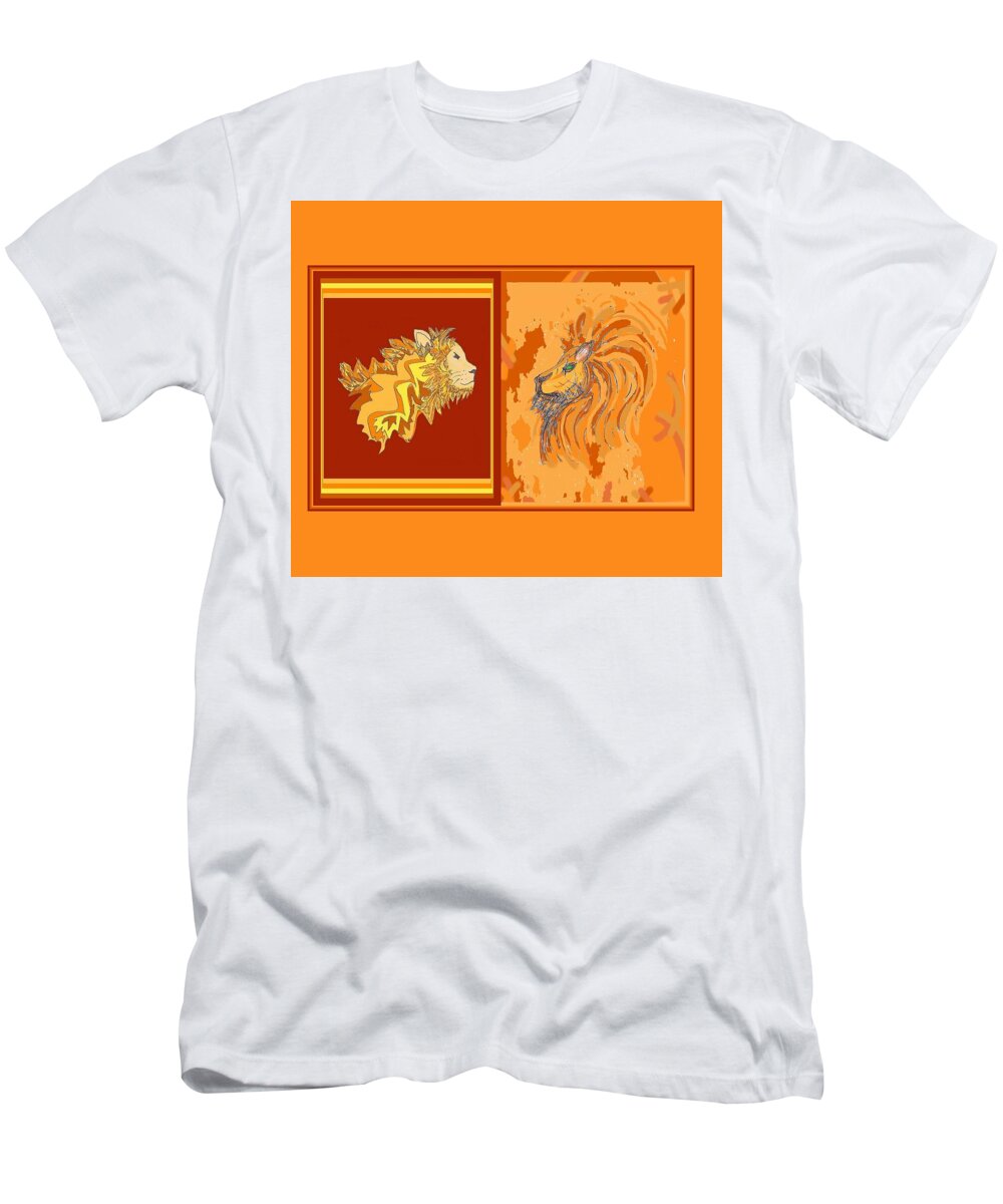 Lion T-Shirt featuring the drawing Lion Pair hot by Julia Woodman