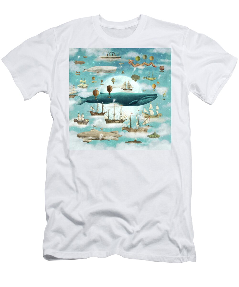 Ocean T-Shirt featuring the drawing Ocean Meets Sky by Eric Fan