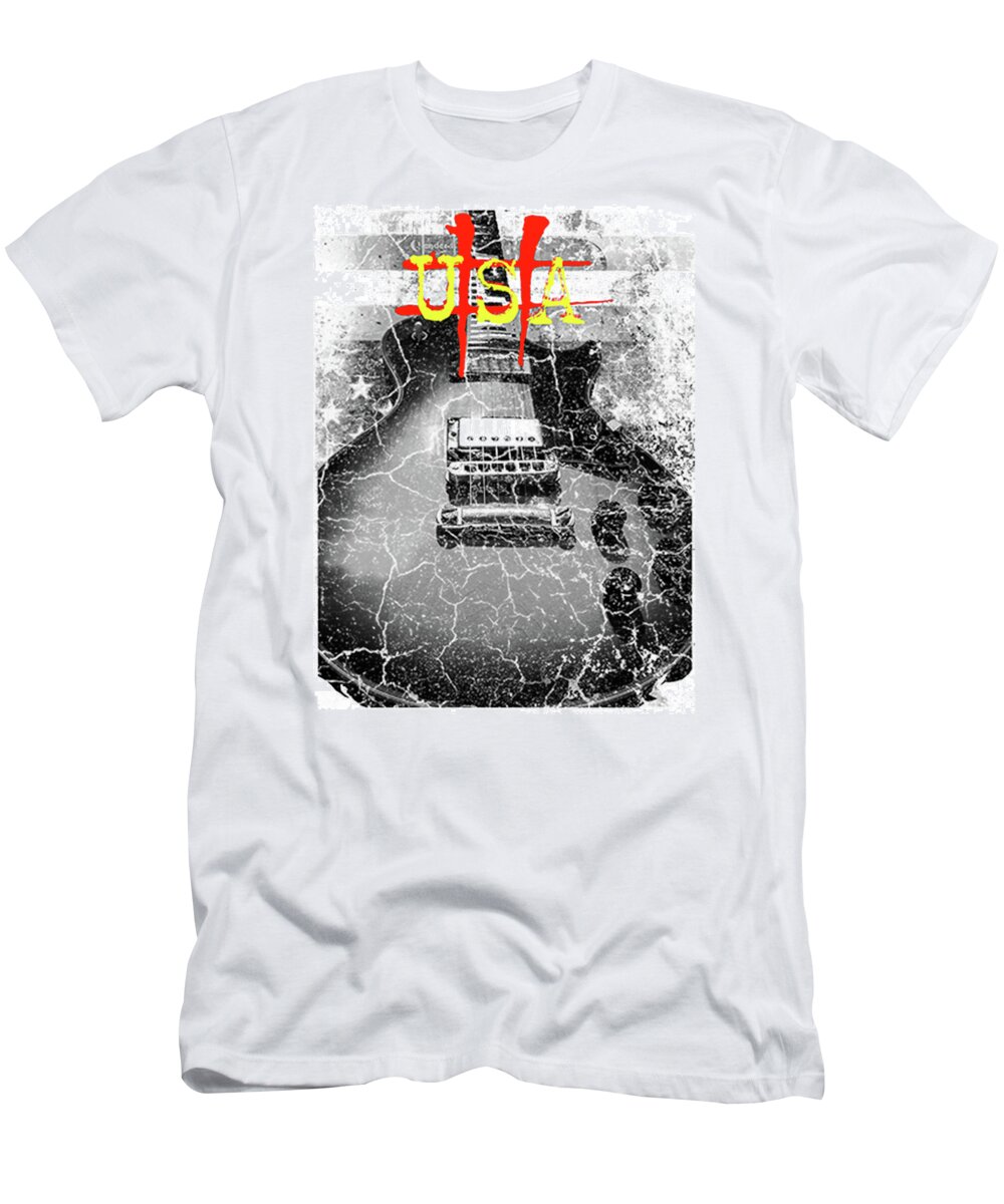 Guitar T-Shirt featuring the digital art USA Flag Guitar Relic by Guitarwacky Fine Art