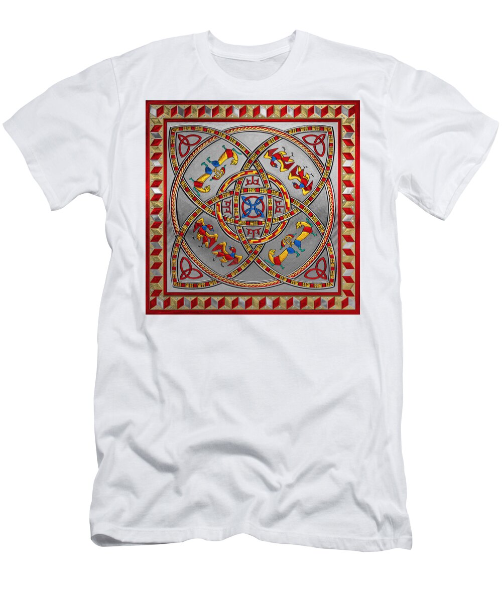 ‘celtic Treasures’ Collection By Serge Averbukh T-Shirt featuring the digital art Sacred Celtic Dara Knot Cross with Triquetras Lions and Eagles by Serge Averbukh