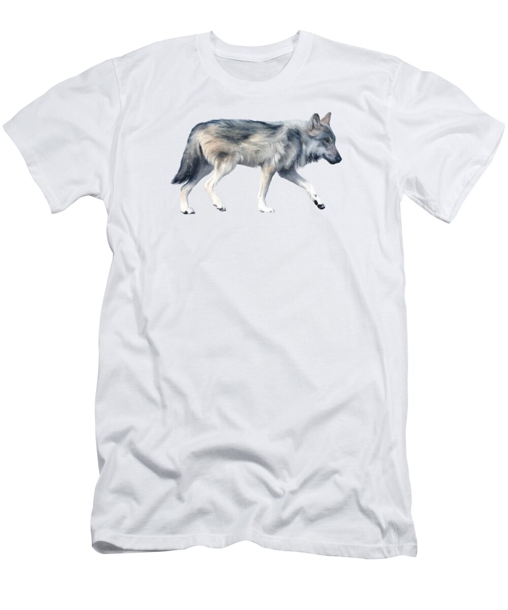 Wolf T-Shirt featuring the painting Wolf on Blush by Amy Hamilton