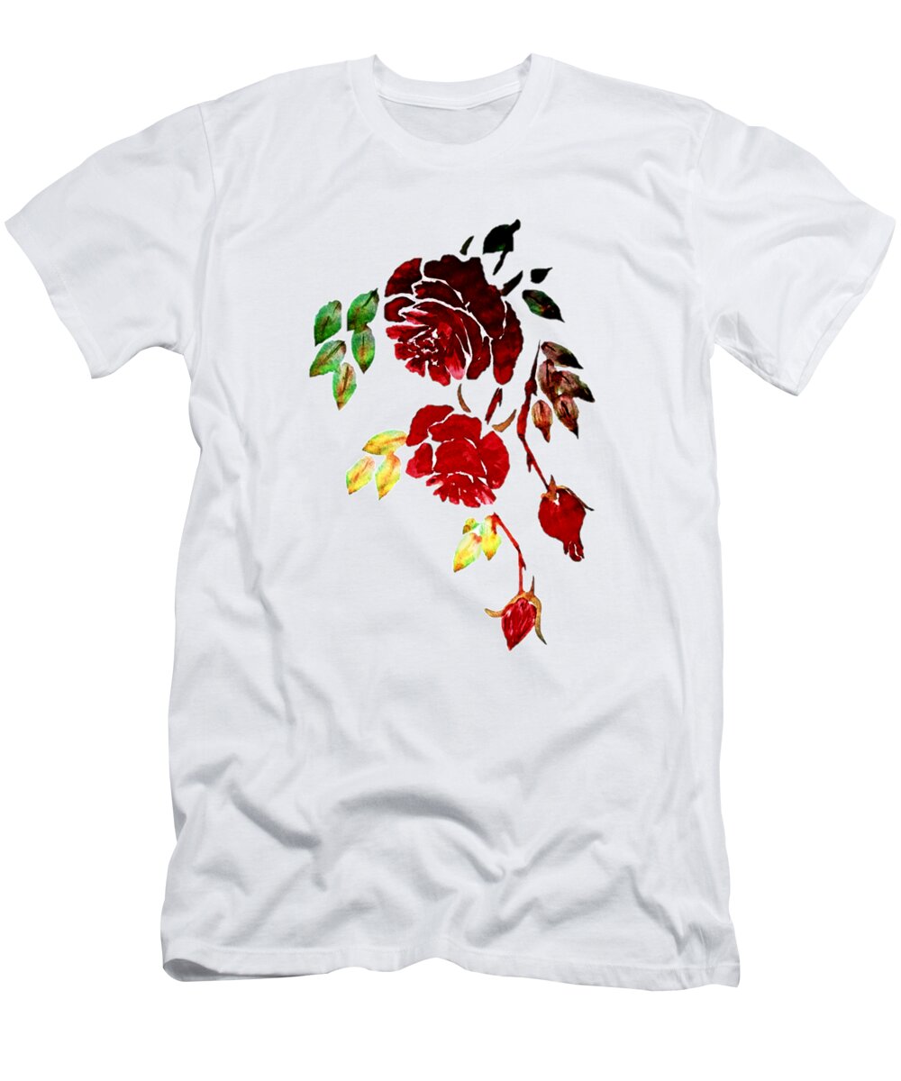 Red T-Shirt featuring the painting Red Rose Bouquet Watercolor Painting by Delynn Addams