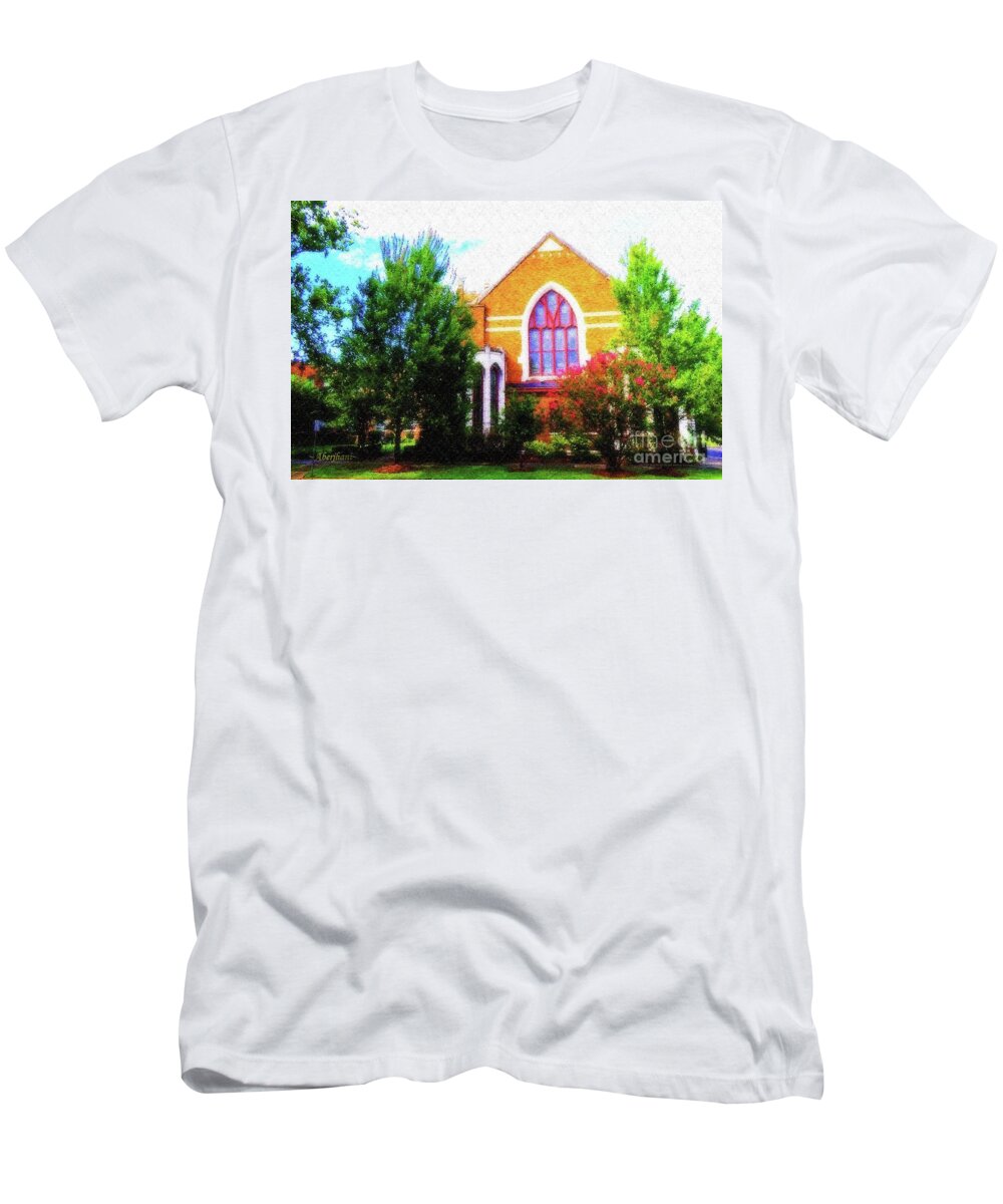 American Churches T-Shirt featuring the mixed media Asbury Church Blossoms by Aberjhani