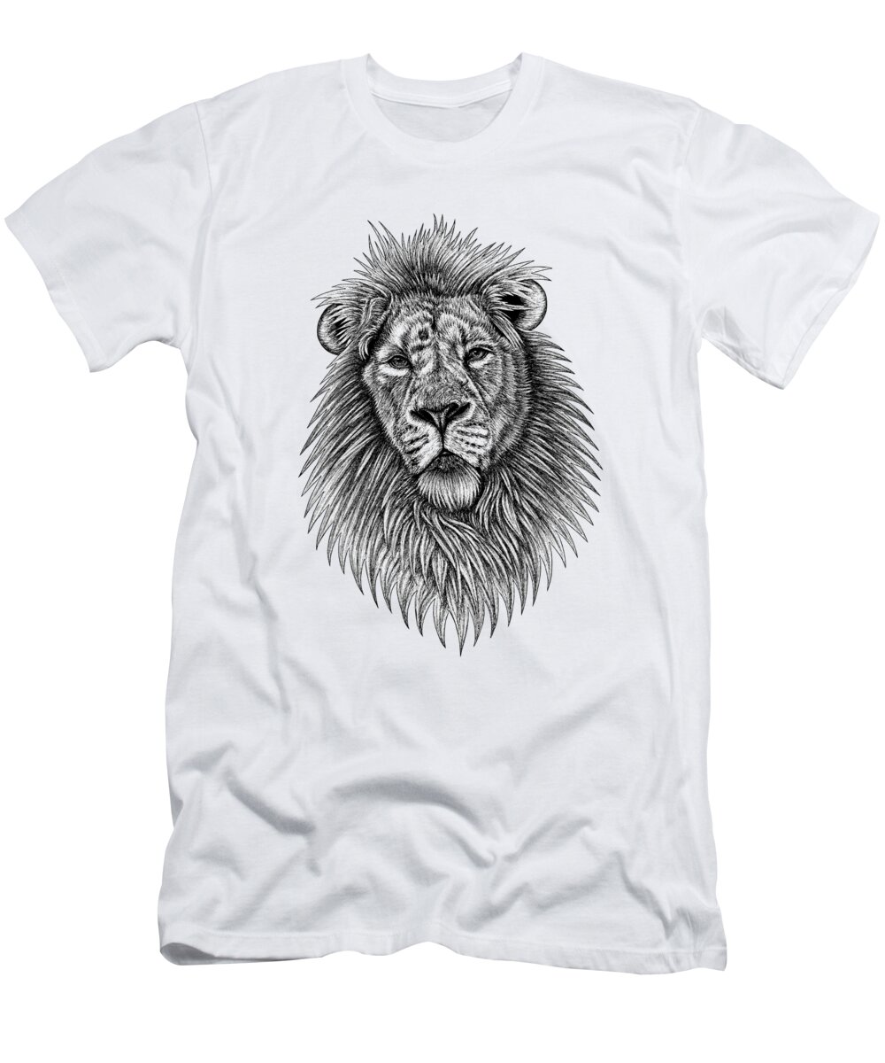 Lion T-Shirt featuring the drawing Asiatic lion by Loren Dowding