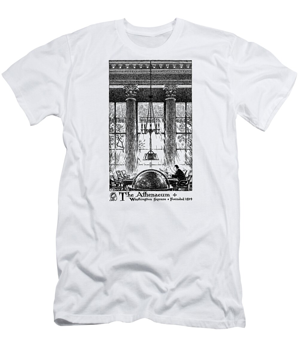 Thornton Oakley T-Shirt featuring the drawing Athenaeum Reading Room by Thornton Oakley