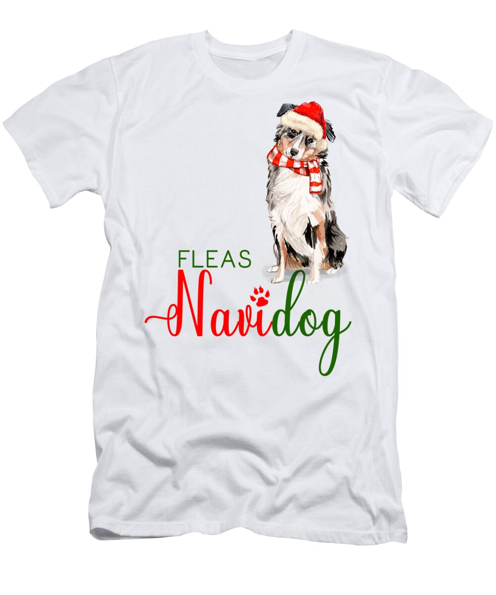 Australian Shepherd T-Shirt featuring the digital art Australian Shepherd Fleas Navidog by Doreen Erhardt