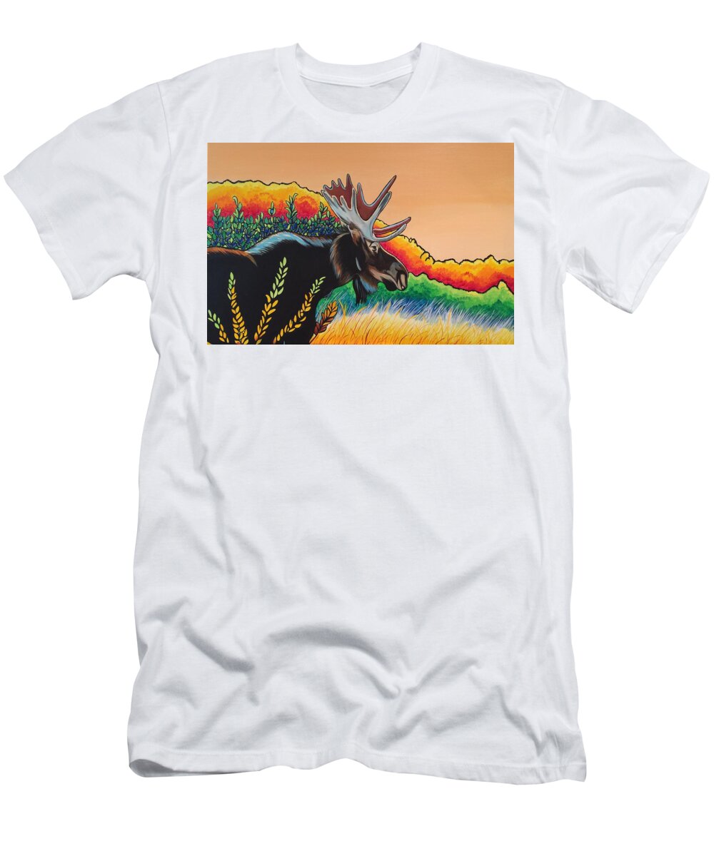 Moose T-Shirt featuring the painting Autumn Moose by Sonja Jones
