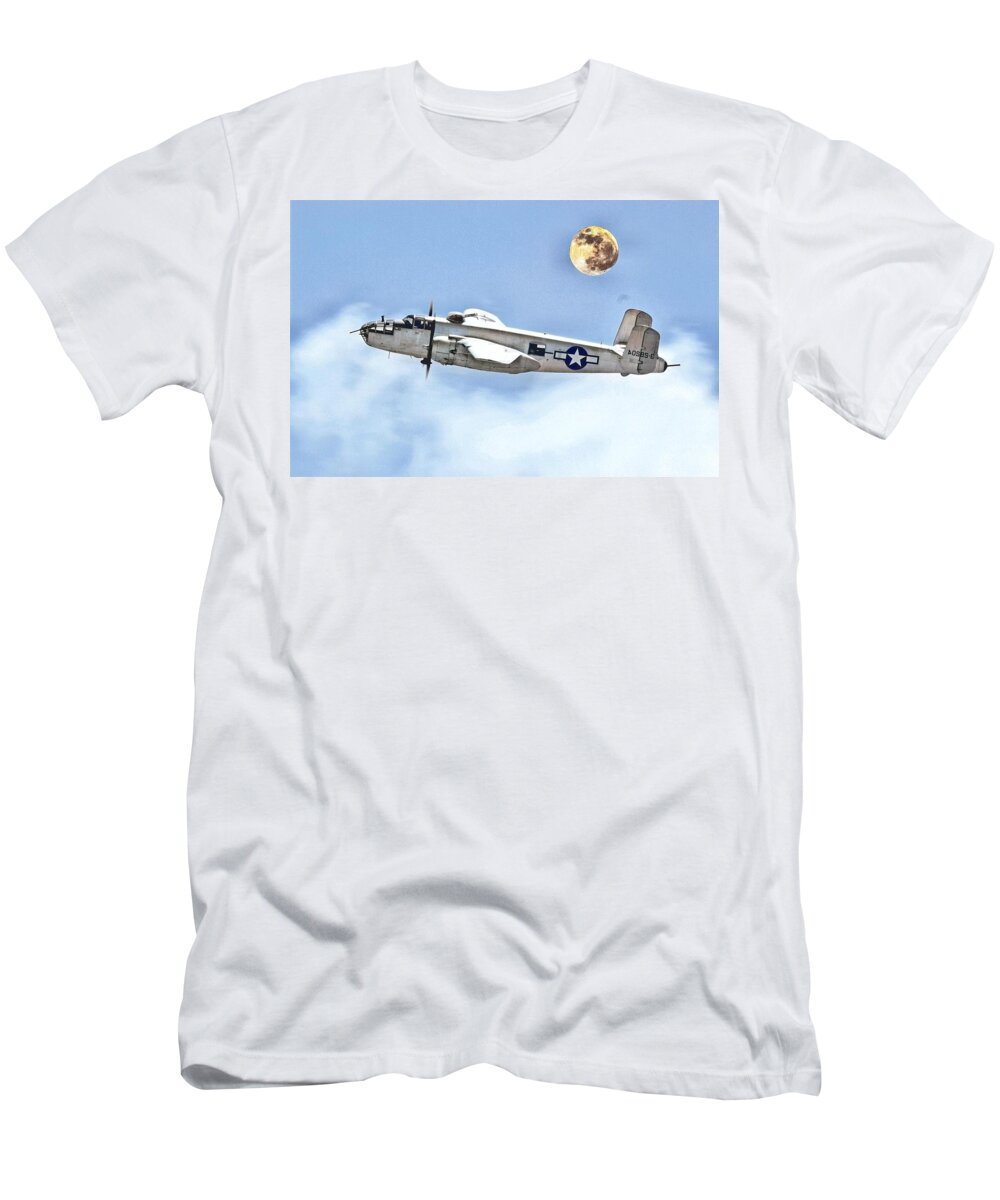 Colorized T-Shirt featuring the painting B-25J Mitchell 2a colorized by Ahmet Asar by Celestial Images