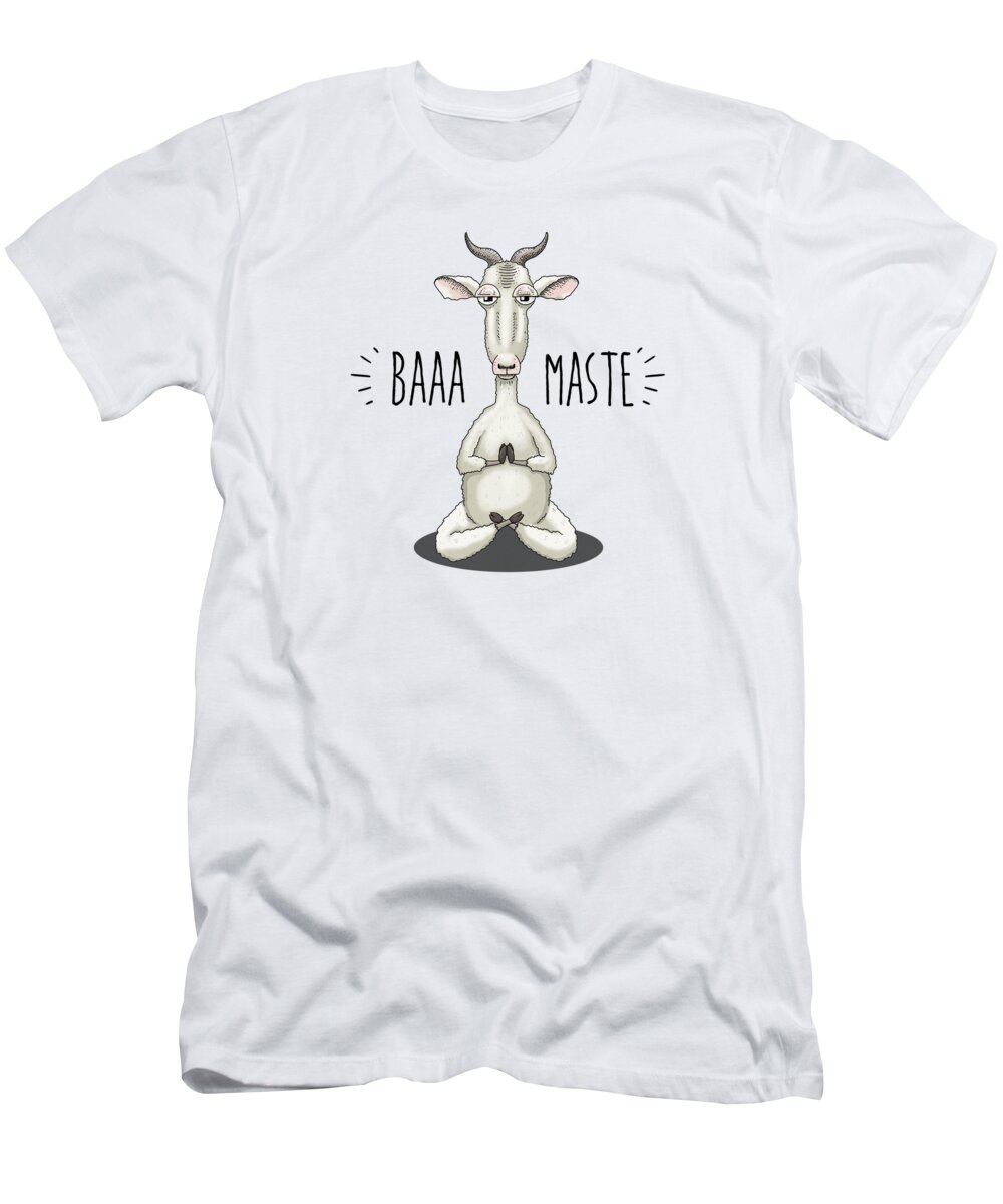 Goat T-Shirt featuring the digital art Baaa-maste - Namaste Meditating Goat by Laura Ostrowski