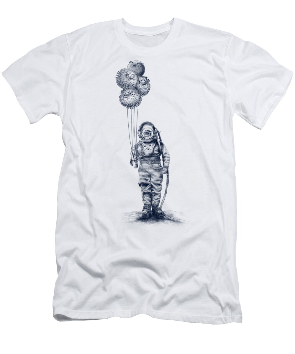 Pen And Ink T-Shirt featuring the drawing Balloon Fish option by Eric Fan