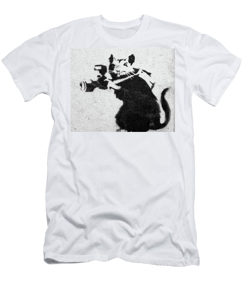 Banksy T-Shirt featuring the photograph Banksy Rat With Camera by Gigi Ebert