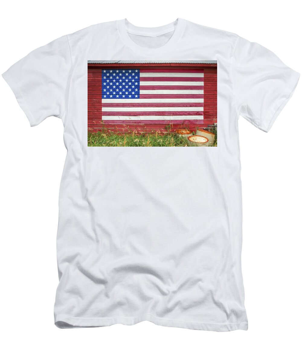 American Flag T-Shirt featuring the photograph Barn Side Flag by Todd Klassy