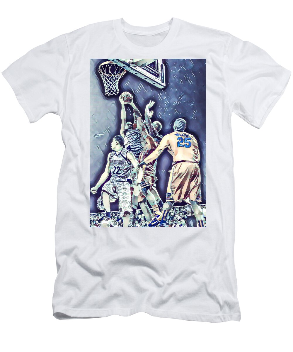 Basketball Player In Action T-Shirt featuring the painting Basketball player in action by Jeelan Clark