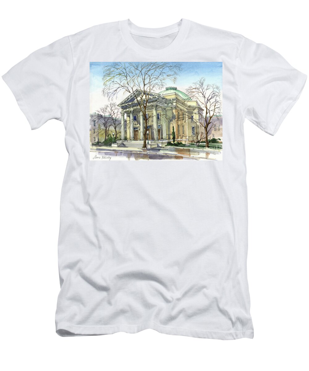 Beth Ahabah; Synagogue; Sunny; Spring; Architecture; Building; Celebrating Jewish Holiday; Jewish; Watercolor; Painting; Maria Rabinky; Rabinky; Rabinsky T-Shirt featuring the painting Beth Ahahah by Maria Rabinky