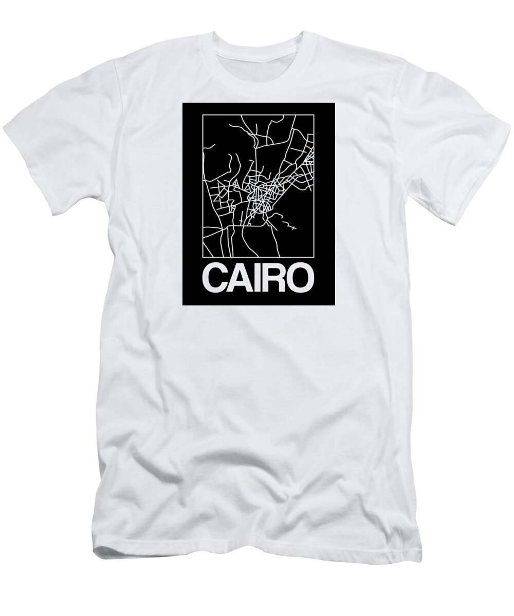 Cairo T-Shirt featuring the digital art Black Map of Cairo by Naxart Studio