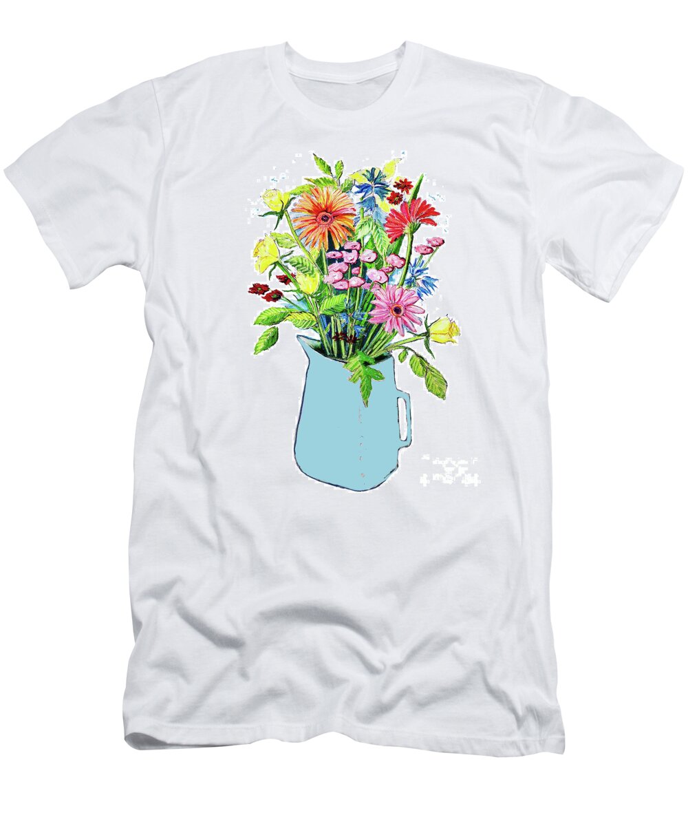 Spring Flowers T-Shirt featuring the painting Blue Jug by Sarah Thompson-engels
