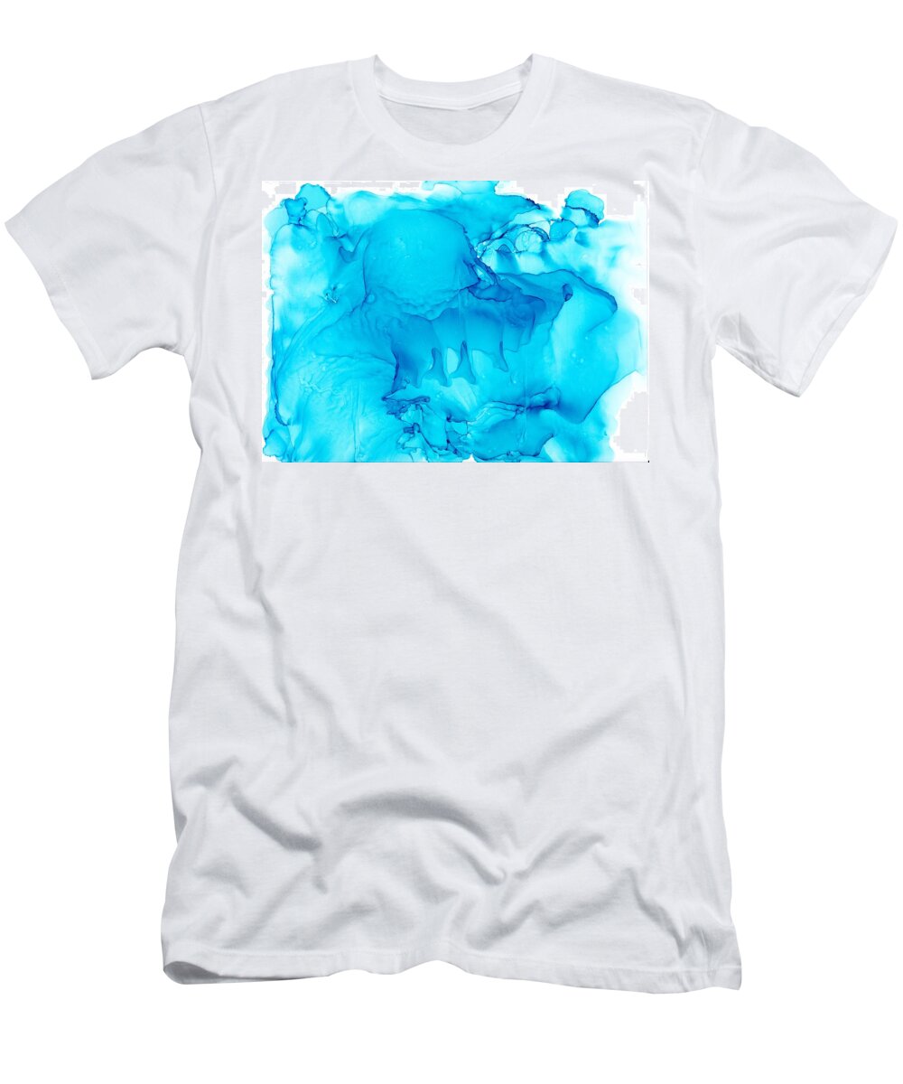 Abstract T-Shirt featuring the painting Blue on Blue by Christy Sawyer