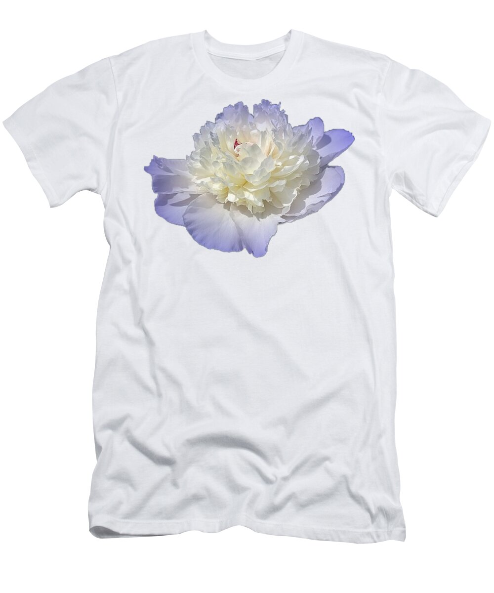 Blue T-Shirt featuring the photograph Blue Peony Flower Cropped Choose a Custom Background Color by Delynn Addams
