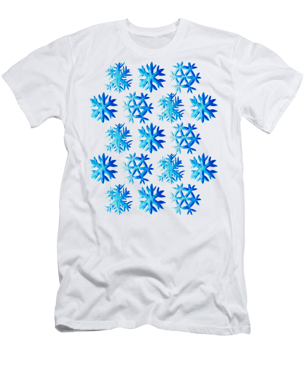 Pattern T-Shirt featuring the digital art Blue Watercolor Snowflakes Pattern by Boriana Giormova