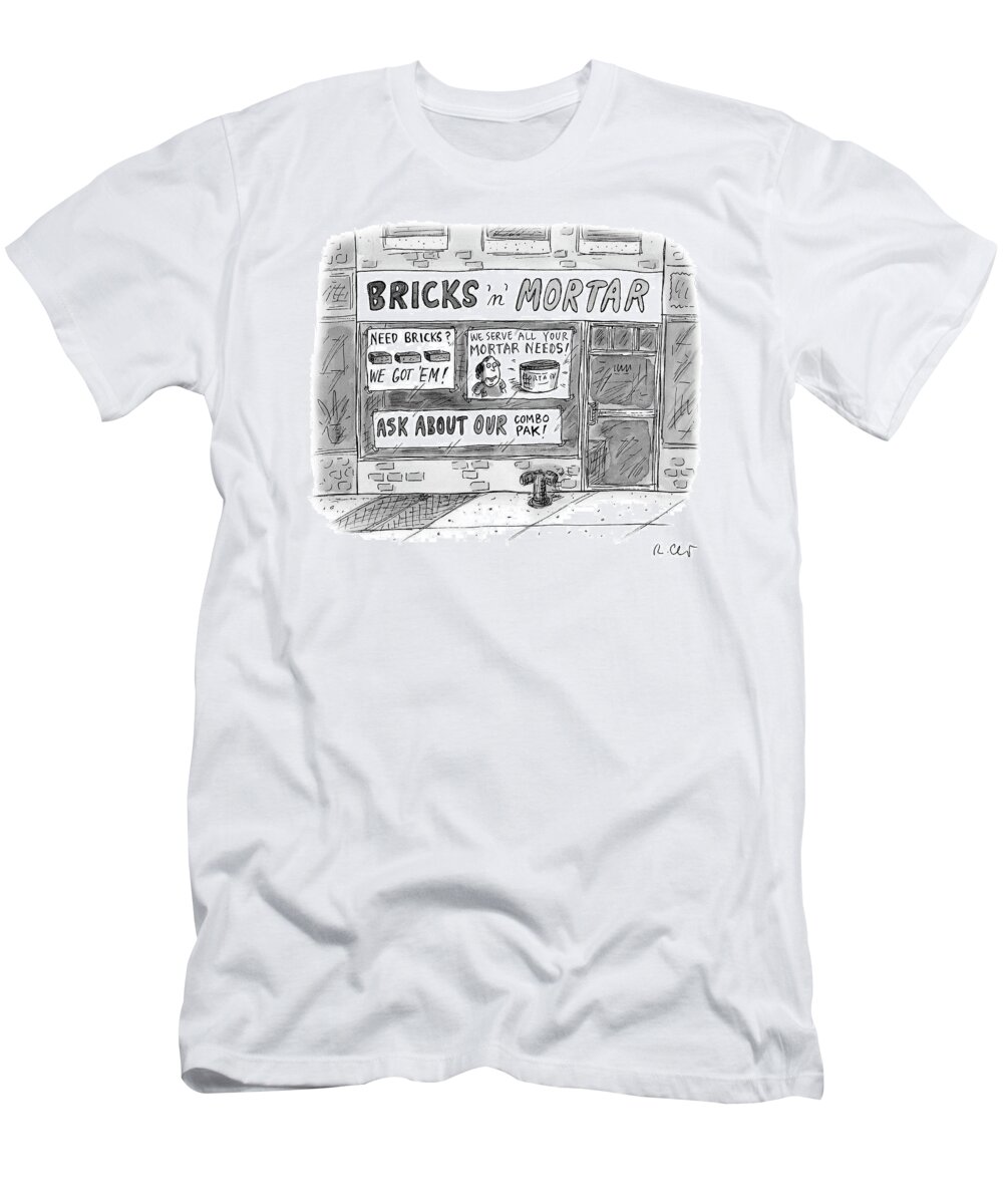 Captionless T-Shirt featuring the drawing Bricks N Mortar by Roz Chast