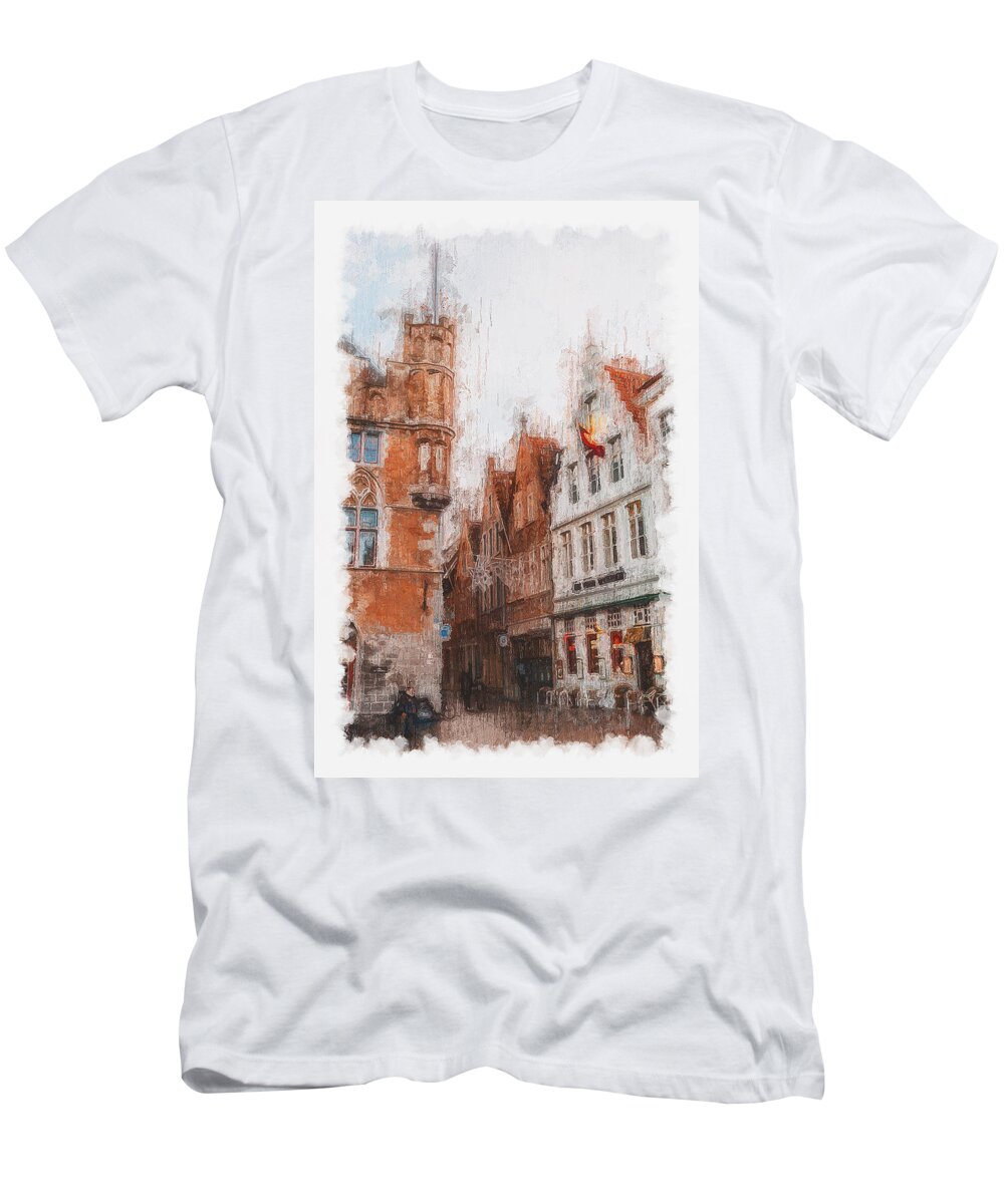 Belgium T-Shirt featuring the painting Bruges, Belgium - 03 by AM FineArtPrints
