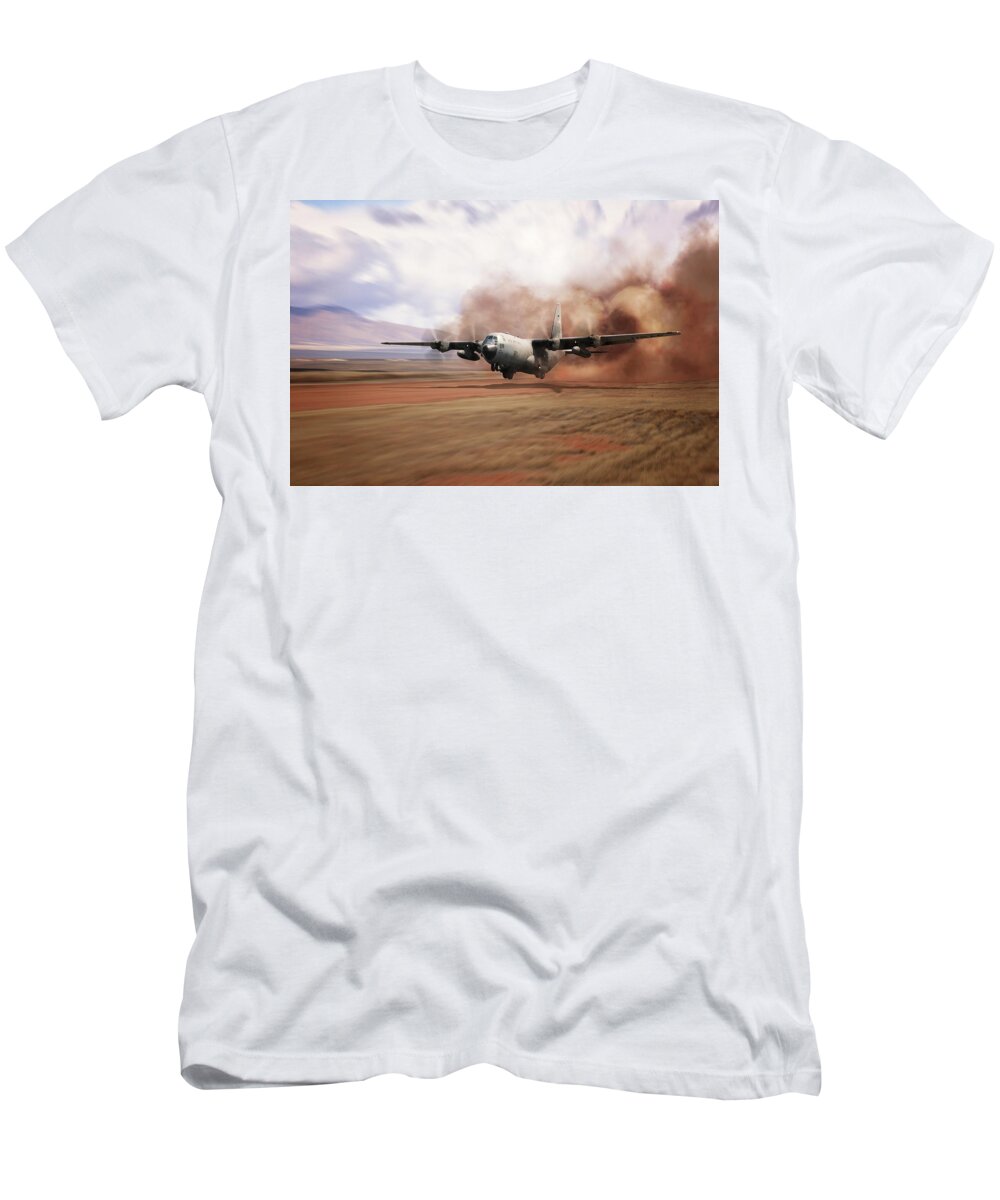 C-130 Hercules T-Shirt featuring the digital art C130 Dirt Strip Landing by Airpower Art