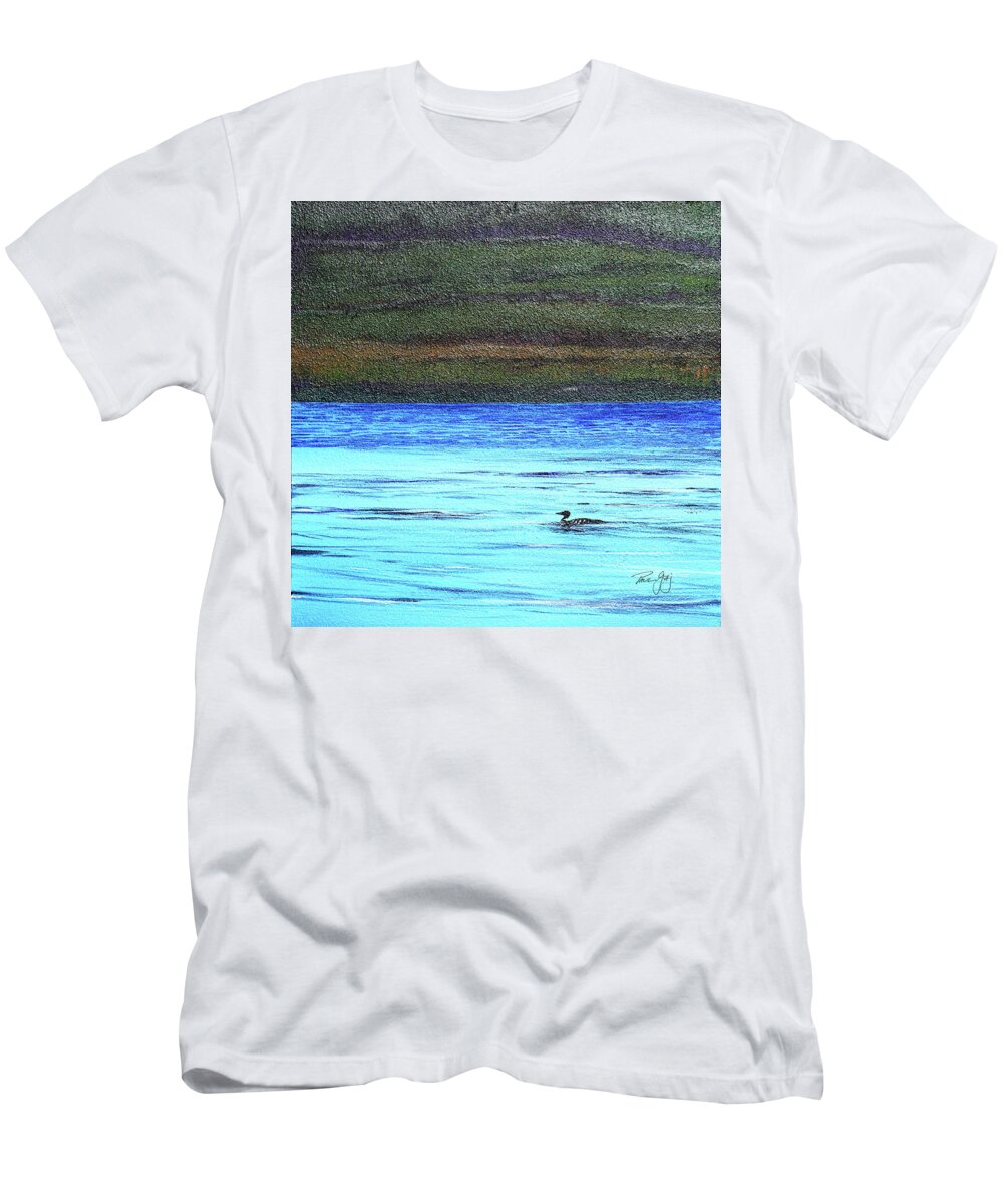Moorhead Lake T-Shirt featuring the painting Call of the Loon by Paul Gaj