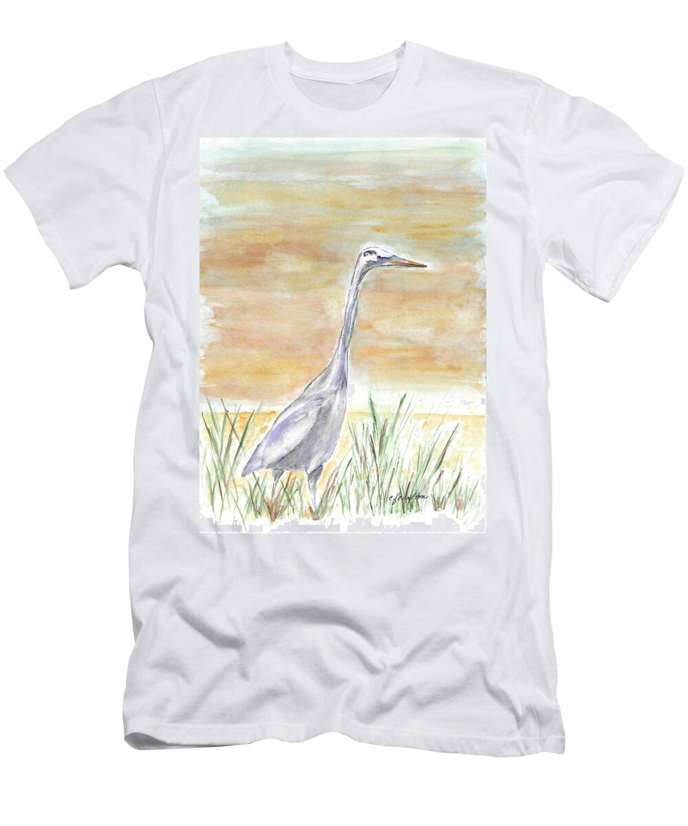 Heron T-Shirt featuring the painting Cambria Heron by Claudette Carlton