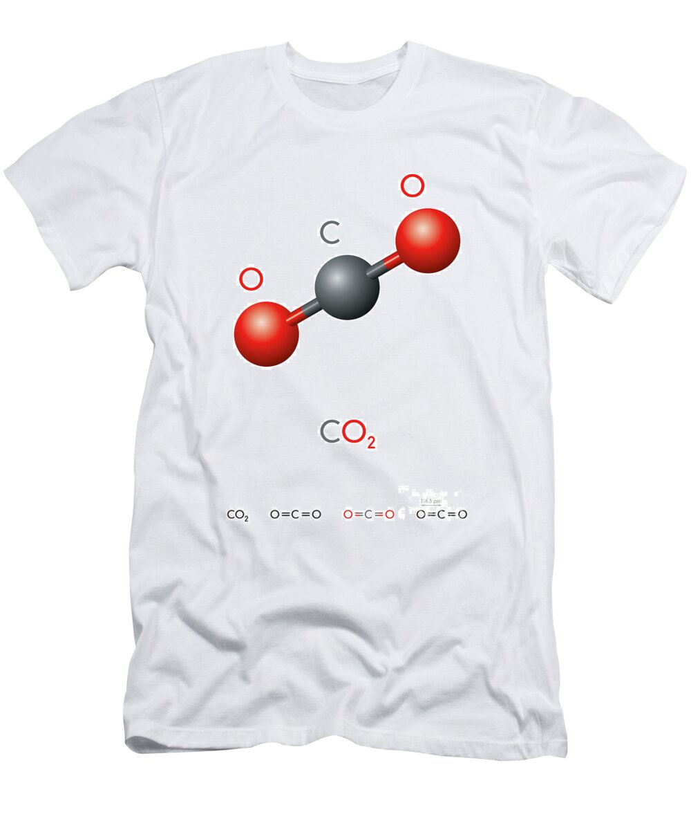 Carbon dioxide, CO2, molecule model chemical formula T-Shirt by Peter Hermes Furian -