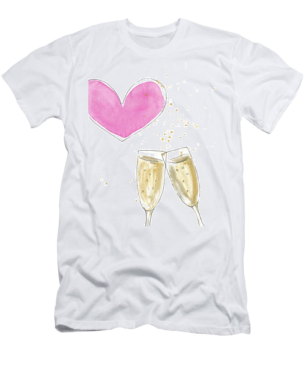Champagne T-Shirt featuring the mixed media Champagne Heart by Lanie Loreth